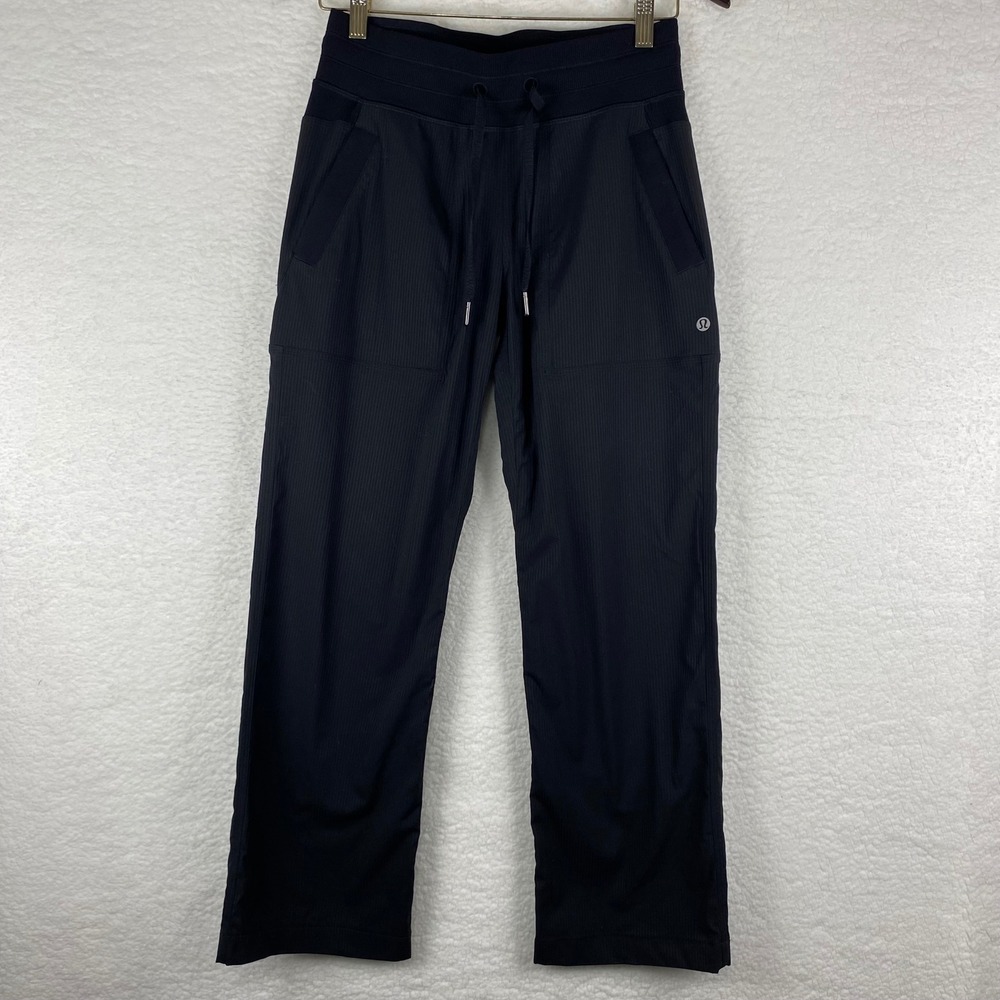 Lululemon Studio Pant III Unlined Black Ribbed Straight‎ Leg Drawstring Size 4